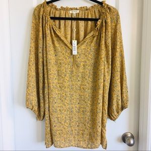 Max studio floral crepe ruffle split neck bubble long sleeve tunic plus size 1X